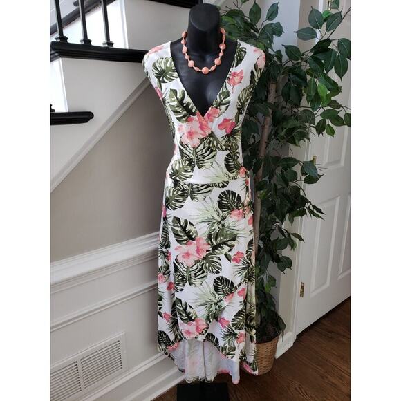 Women's White Floral Polyester Casual V-Neck Sleeveless Long Maxi Dress Size 2X - Picture 1 of 11